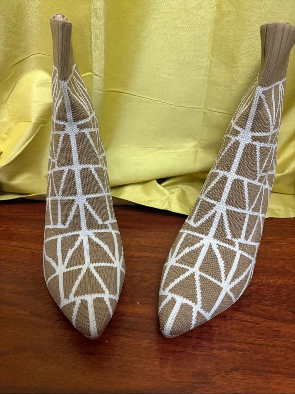 Neutral Geometric Knit Sock Booties with Stiletto Heel